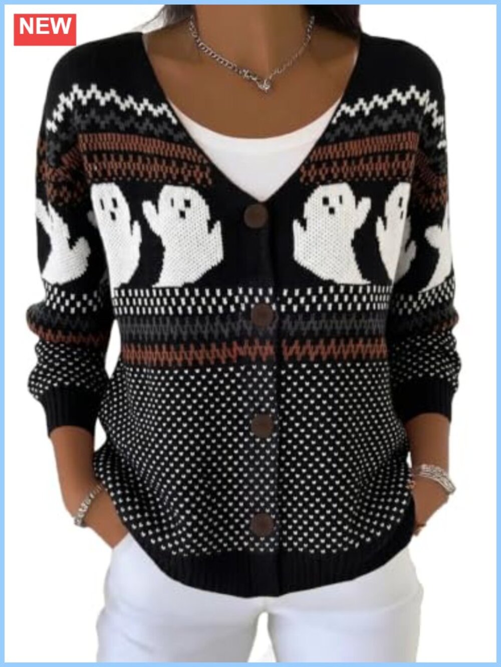 Women's Graphic Knit Button Front Cardigan Sweater